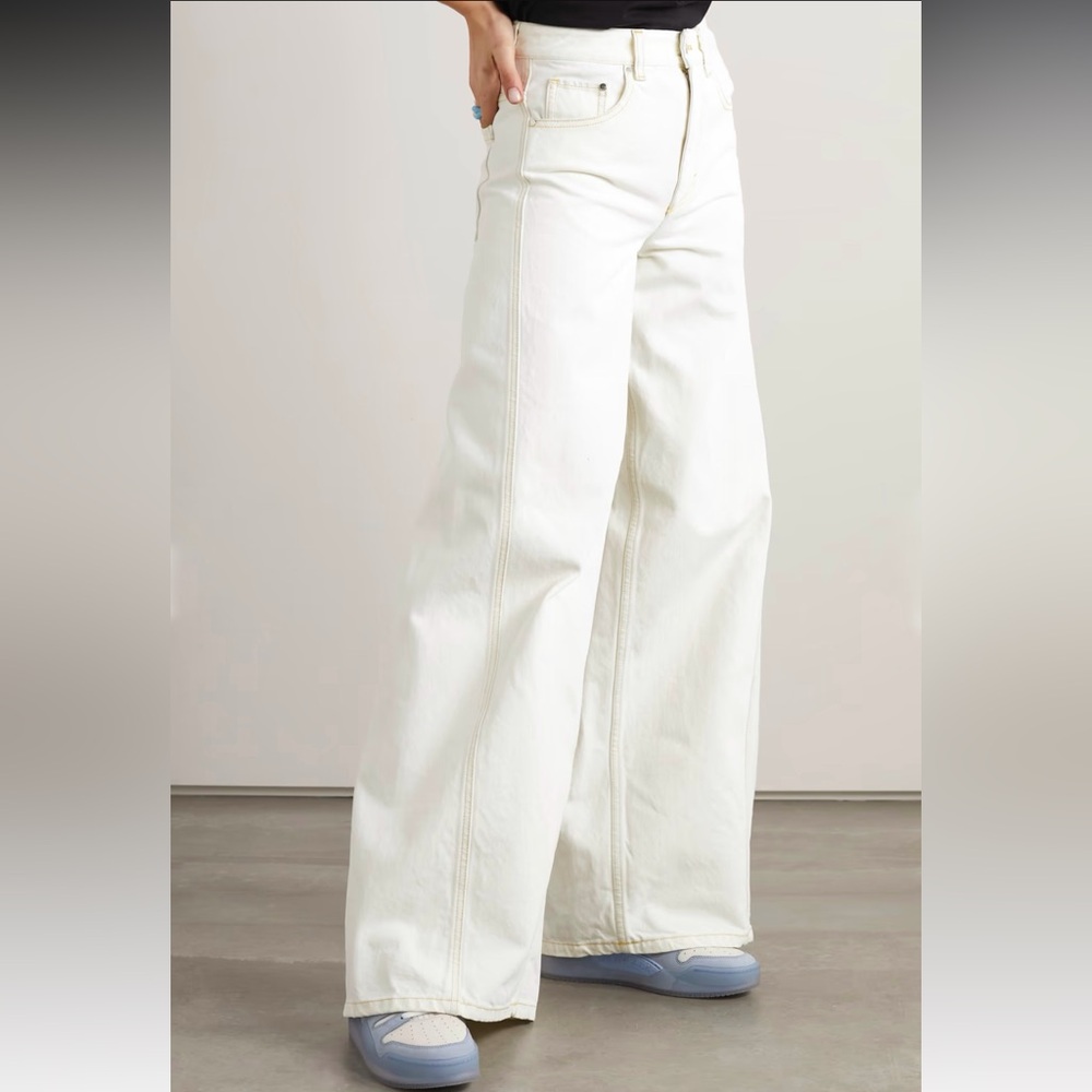 NWT Moncler X Alicia Keys Wide Leg Pantalone Jean in Off White Sz US 2